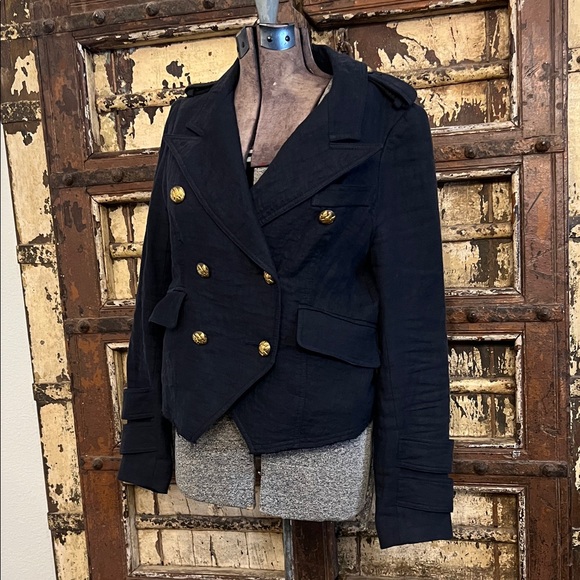 Smythe Jackets & Blazers - Smythe Les Vestes Women's Navy Double-Breasted Linen Military Jacket